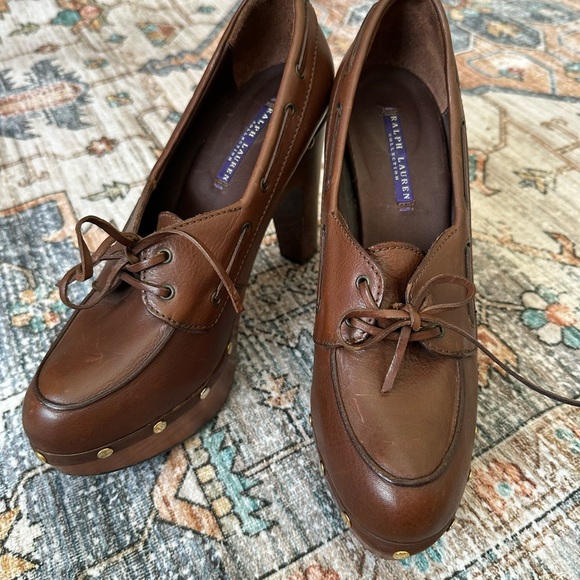 Ralph Lauren Purple Label Brown Mules with Gold Studs - Picture 2 of 9